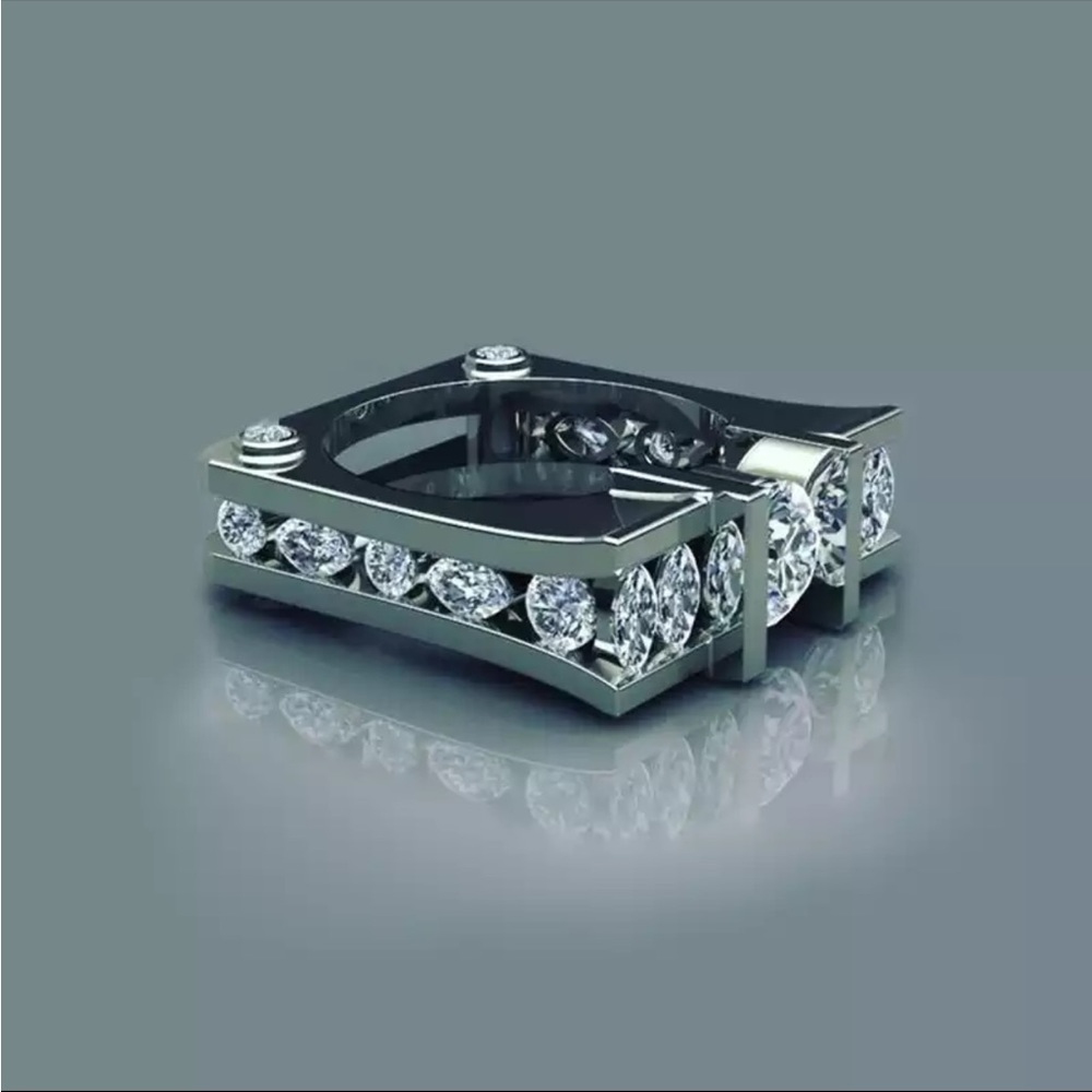 New 925 Silver Classic Irregular Geometric Ladies New Hip Hop Party Diamond Ring - Picture 2 of 5